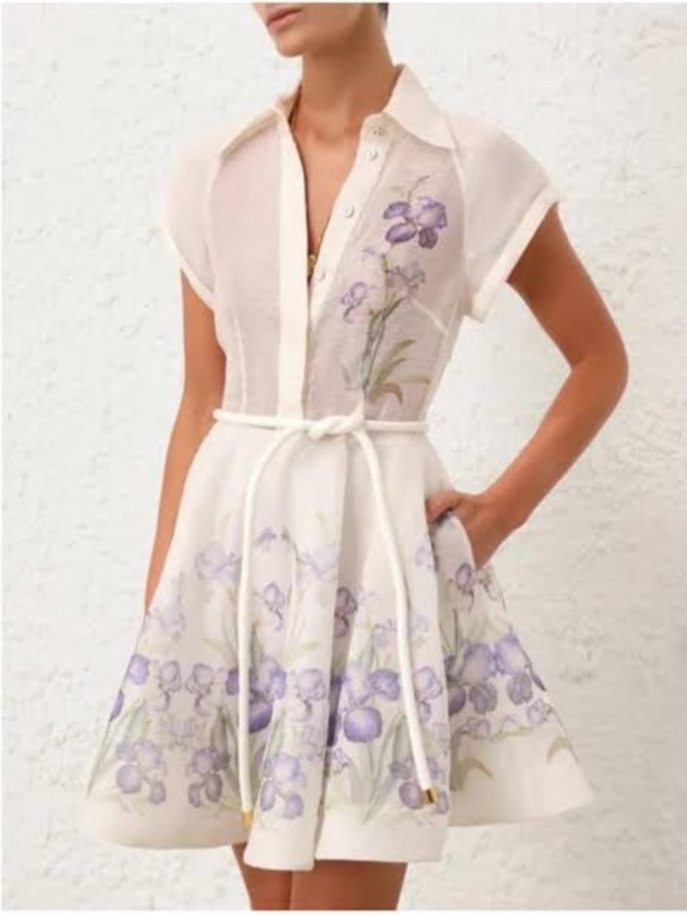 Zimmermann Cream Mini Dress with Lavender Floral Print